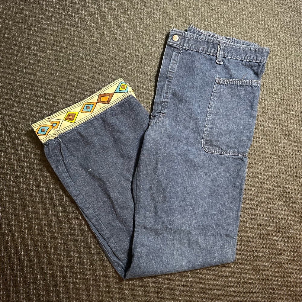 Vintage 70s Creighton Flare Jeans Dark Blue Denim Bell Bottom Trousers